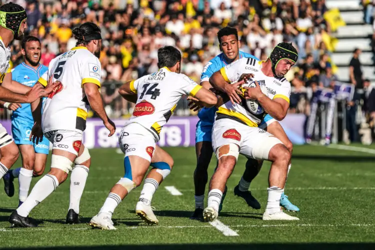 Gregory ALLDRITT of La Rochelle and Yvan REILHAC of Montpellier during the Champions Cup, quarter final match between La Rochelle and Montpellier on May 7, 2022 in La Rochelle, France. (Photo by Eddy Lemaistre/Icon Sport)
