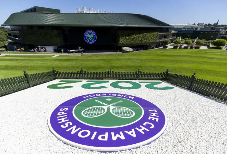 General view of the 2022 tournament logo ahead of the 2022 Wimbledon Championship at the All England Lawn Tennis and Croquet Club, Wimbledon. Picture date: Wednesday June 22, 2022. - Photo by Icon sport