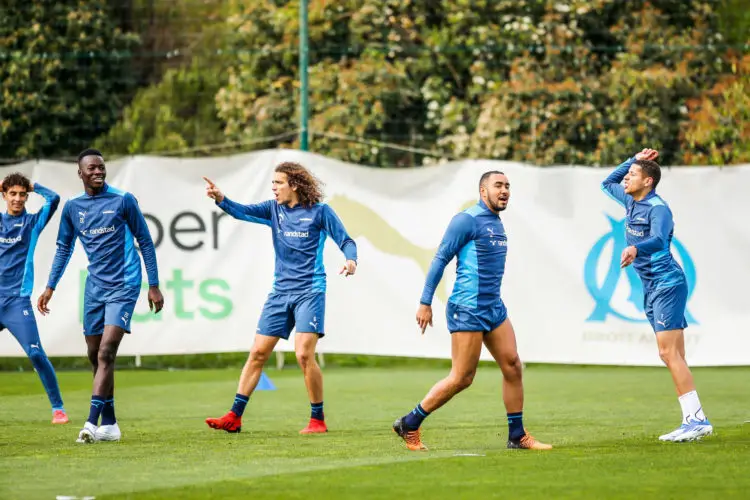 Oussama TARGHALLINE, Pape GUEYE, Matteo GUENDOUZI, Dimitri PAYET and Amine HARIT of Marseille during the Training Session of Marseille at Centre d'Entrainement Robert Louis Dreyfus on April 6, 2022 in Marseille, France. (Photo by Johnny Fidelin/Icon Sport)