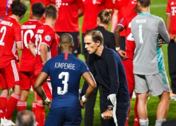 Thomas TUCHEL (PSG) et Presnel KIMPEMBE (PSG)
après la finale de la Ligue des Champions le 23.08.2020 à Lisbonne 
- Photo by Icon Sport