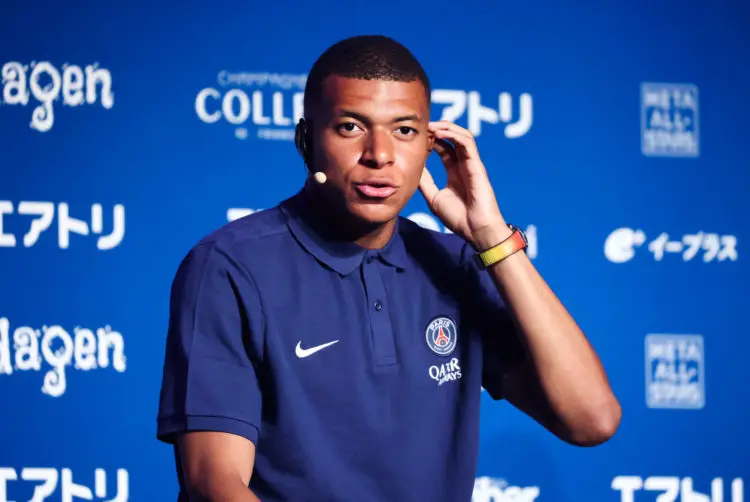 French football club team Paris Saint-Germain star player Kylian Mbappe speaks at a press conference upon their arrival in Tokyo on Sunday, July 17, 2022. Paris Saint-Germain will have Japanese club teams Kawasaki Frontale, Urawa Reds and Gamba Osaka for their Japan tour. Photo by Yoshio Tsunoda/Aflo/ABACAPRESS.COM - Photo by Icon sport