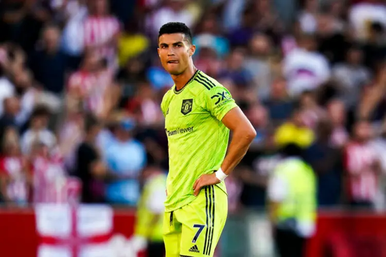 Manchester United's Cristiano Ronaldo dejected at the end of the match during the Premier League match at the Gtech Community Stadium, Brentford. Picture date: Saturday August 13, 2022. - Photo by Icon sport