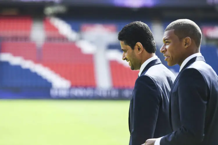 Kylian Mbappe and Nasser Al Khelaifi  (Photo by Anthony Dibon/Icon Sport)