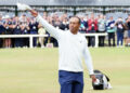 USA's Tiger Woods acknowledges the crowd after finish his round on the 18th during day two of The Open at the Old Course, St Andrews. Picture date: Friday July 15, 2022. Photo credit should read: Jane Barlow/PA Wire/Sports Inc - Photo by Icon sport