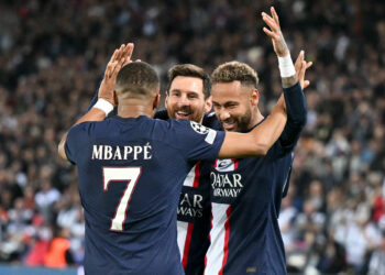 07 Kylian MBAPPE (psg) - 30 Lionel Leo MESSI (psg) - 10 NEYMAR JR (psg) during the UEFA Champions League match between Paris and Maccabi at Parc des Princes on October 25, 2022 in Paris, France. (Photo by Anthony Bibard/FEP/Icon Sport) - Photo by Icon sport