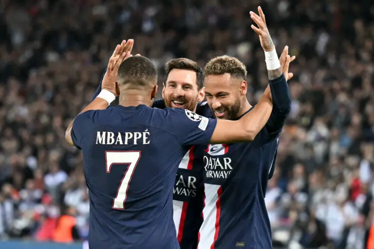 07 Kylian MBAPPE (psg) - 30 Lionel Leo MESSI (psg) - 10 NEYMAR JR (psg) during the UEFA Champions League match between Paris and Maccabi at Parc des Princes on October 25, 2022 in Paris, France. (Photo by Anthony Bibard/FEP/Icon Sport) - Photo by Icon sport