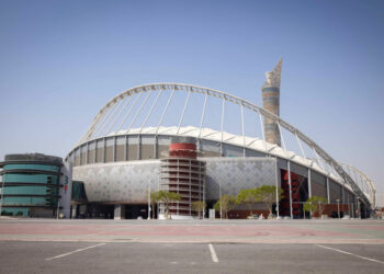 02 April 2022, Qatar, Al Rayyan: Exterior view of the Khalifa International Stadium in Al Rayyan near Doha. The Khalifa International Stadium is where Germany will play its first preliminary round match against Japan at the 2022 World Cup in Qatar on November 23. Photo: Christian Charisius/dpa - Photo by Icon sport