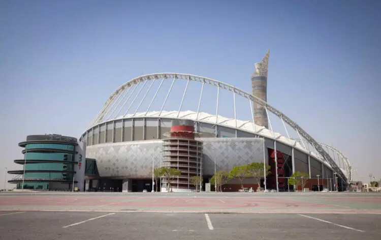 02 April 2022, Qatar, Al Rayyan: Exterior view of the Khalifa International Stadium in Al Rayyan near Doha. The Khalifa International Stadium is where Germany will play its first preliminary round match against Japan at the 2022 World Cup in Qatar on November 23. Photo: Christian Charisius/dpa - Photo by Icon sport