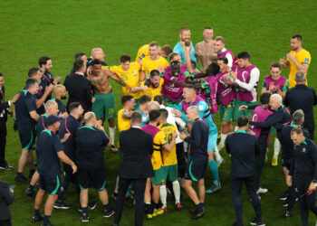 l'Australie après sa victoire contre le Danemark au Mondial 2022 . - Photo by Icon sport