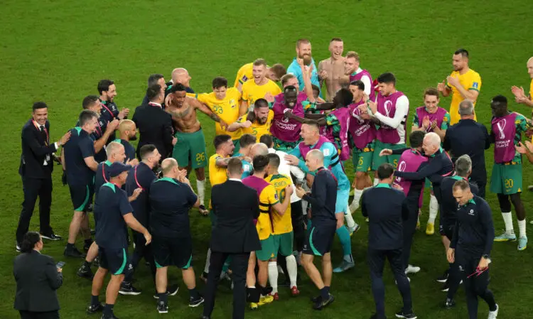 l'Australie après sa victoire contre le Danemark au Mondial 2022 . - Photo by Icon sport
