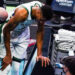 Jan 30, 2021; Charlotte, North Carolina, USA; Milwaukee Bucks forward Giannis Antetokounmpo (34) leans over in pain after tweaking a knee during the second half against the Charlotte Hornets at Spectrum Center. Mandatory Credit: Jim Dedmon-USA TODAY Sports/Sipa USA 
Photo by Icon Sport