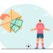 Hand offering money in envelope to football player. Person buying or bribing professional sportsman flat vector illustration. Sports, finances, investment concept for banner or landing web page