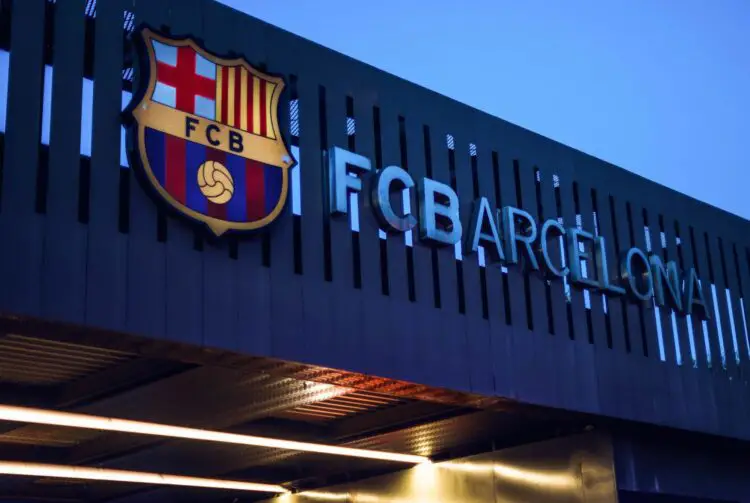 26 August 2020, Spain, Barcelona: View of the FC Barcelona logo at the Camp Nou stadium after the six-time world footballer Messi announced that he wanted to leave the club. "Together with the best player in history, we want to rebuild the team for the future," said sports director Planes. Photo: Matthias Oesterle/dpa 

Photo by Icon Sport
