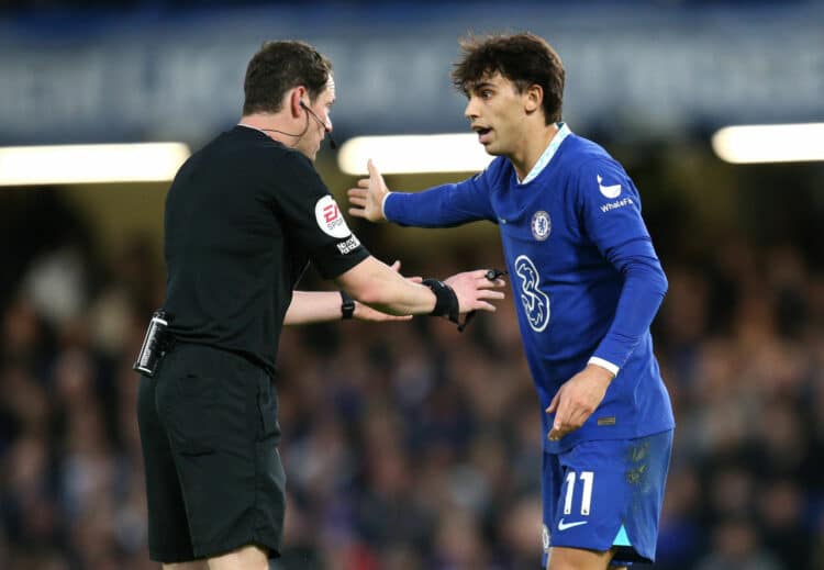 Chelsea's Joao Felix (right) appeals to an official during the Premier League match at Stamford Bridge, London. Picture date: Saturday March 18, 2023. - Photo by Icon sport