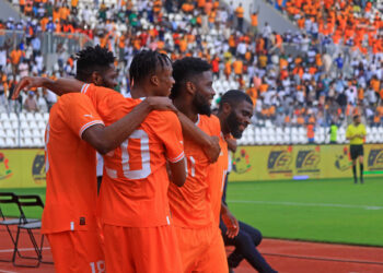 L'équipe de Côte d'Ivoire célèbre un but contre l'équipe des Comores - Photo by Icon sport