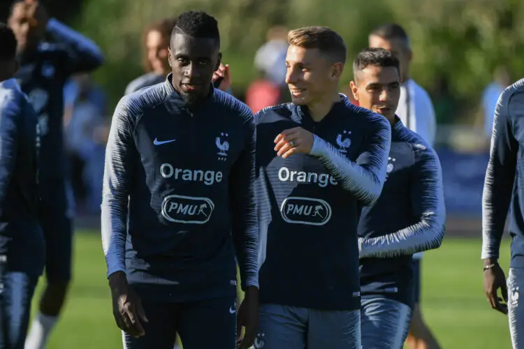 Blaise Matuidi et Lucas Digne avec l'Équipe de  France en 2019 à Clairefontaine, France. (Photo by Anthony Dibon/Icon Sport)