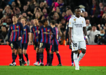 Vinicius Junior of Real Madrid after Sergi Roberto’s goal (1-1)Vinicius Jr of Real Madrid during the La Liga match between FC Barcelona and Real Madrid played at Spotify Camp Nou Stadium on March 19, 2023 in Barcelona, Spain. (Photo by Colas Buera / Pressinphoto / Icon Sport) - Photo by Icon sport