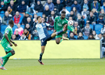 24 Michael Amir RICHARDSON (hac) - 17 Jean-Philippe KRASSO (asse) during the Ligue 2 BKT match between Le Havre and Saint-Etienne at Stade Oceane on March 18, 2023 in Le Havre, France. (Photo by Loic Baratoux/FEP/Icon Sport)