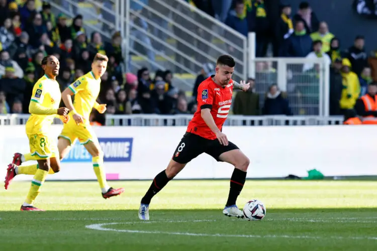 08 Baptiste SANTAMARIA (srfc) during the Ligue 1 Uber Eats match between Nantes and Rennes at Stade de la Beaujoire on February 26, 2023 in Nantes, France. (Photo by Loic Baratoux/FEP/Icon Sport)
