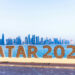 15 December 2022, Qatar, Doha: The lettering "Qatar 2022" stands in front of the skyline in Doha. Photo: Tom Weller/dpa - Photo by Icon sport