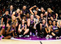 The Lyon players took the championship trophy and posed with the trophy after the Euro Cup Women Baskatball final second leg match between Galatasaray Cagdas Faktoring and LDLC Asvel Lyon at Ahmet Comers Sorts Hall in Istanbul Turkey on April 12 , 2023. ( Photo by Seskimphoto ) - Photo by Icon sport