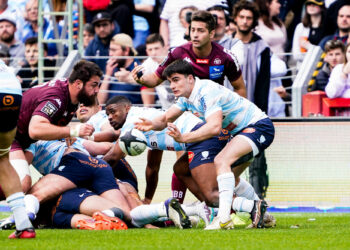 Nolann LE GARREC of Racing 92 during the Top 14 match between Racing 92 and Bordeaux on April 15, 2023 in Lens, France. (Photo by Sandra Ruhaut/Icon Sport)