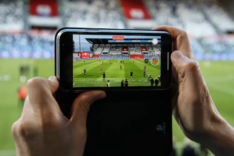 Reggio Emilia, Italy, 19th May 2021. A fan takes pictures with a mobile phone as fans are allowed in to the match  during the Coppa Italia match at Mapei Stadium - Città del Tricolore, Sassuolo. Picture credit should read: Jonathan Moscrop / Sportimage 
Photo by Icon Sport