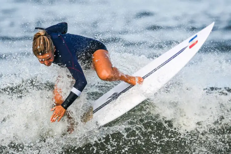 6601422 22.07.2021 France's Johanne Defay attends a surfing training session ahead of the Tokyo 2020 Olympic Games at Tsurigasaki Surfing Beach, in Tokyo, Japan. Grigory Sysoev / Sputnik 
Photo by Icon Sport