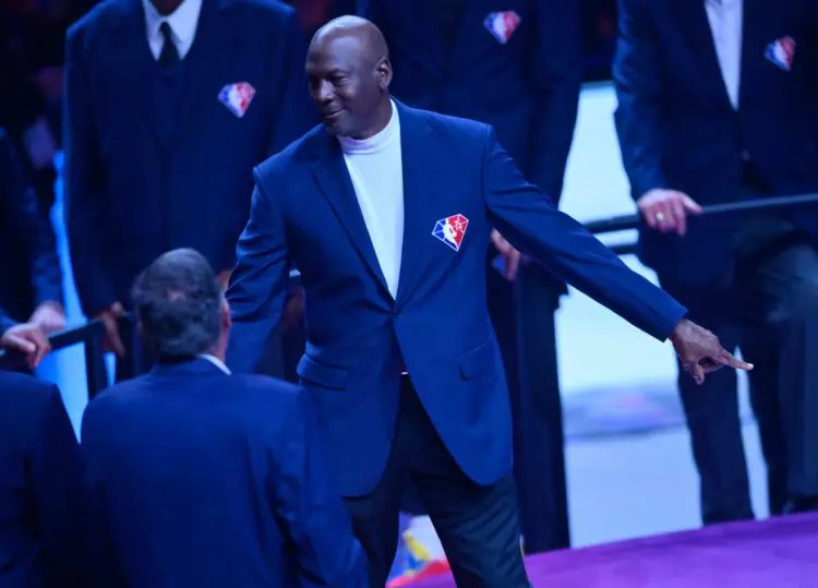 Feb 20, 2022; Cleveland, Ohio, USA; Michael Jordan at halftime during the 2022 NBA All-Star Game at Rocket Mortgage FieldHouse. Mandatory Credit: Kyle Terada-USA TODAY Sports/Sipa USA - Photo by Icon sport