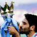 Manchester, England, 21st May 2023. Ilkay Gundogan of Manchester City kisses the 2022/23 Premier League trophy during the Premier League match at the Etihad Stadium, Manchester. Picture credit should read: Andrew Yates / Sportimage - Photo by Icon sport