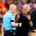 Roma manager Jose Mourinho exchanges words with referee Anthony Taylor during the UEFA Europa League Final at the Puskas Arena, Budapest. Picture date: Wednesday May 31, 2023. - Photo by Icon sport