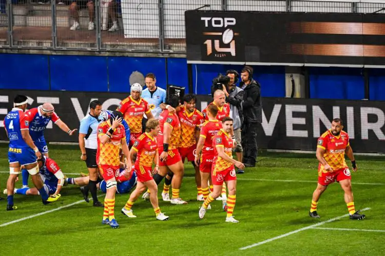 Players of Perpignan (Photo by Anthony Bibard/FEP/Icon Sport)