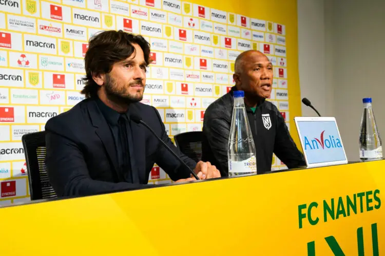 Antoine KOMBOUARE, Headcoach of Nantes and Franck KITA, General Director of Nantes during the training of FC Nantes on June 29, 2022 in Nantes, France. (Photo by Eddy Lemaistre/Icon Sport)
