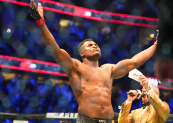 ANAHEIM, CA - JANUARY 22: Francis Ngannou prepares to fight Ciryl Gane in their Heavyweight championship fight during the UFC 270 event at Honda Center on January 22, 2022 in Anaheim, California, United States. Photo by Louis Grasse/PxImages/ABACAPRESS.COM - Photo by Icon sport