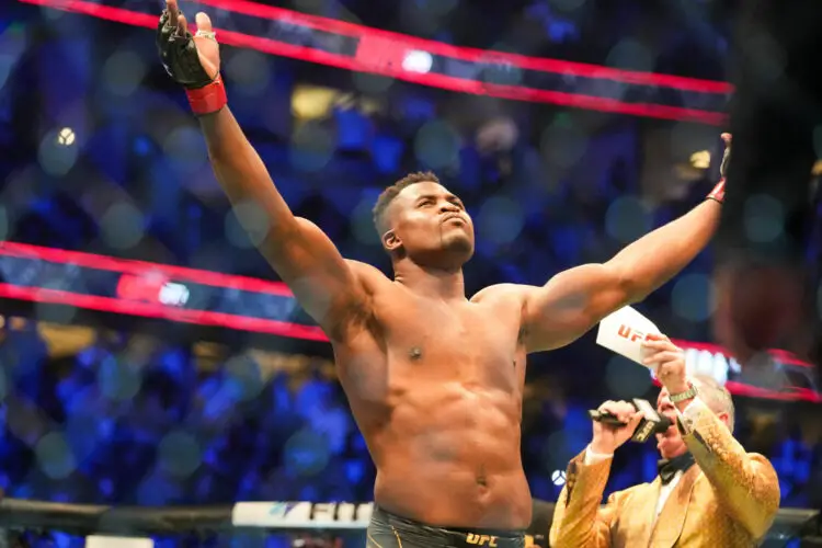 ANAHEIM, CA - JANUARY 22: Francis Ngannou prepares to fight Ciryl Gane in their Heavyweight championship fight during the UFC 270 event at Honda Center on January 22, 2022 in Anaheim, California, United States. Photo by Louis Grasse/PxImages/ABACAPRESS.COM - Photo by Icon sport