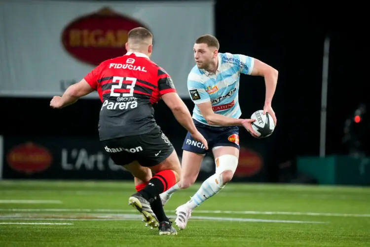 Paul MALLEZ of Stade Toulousain and Finn RUSSELL of Racing 92 during the Top 14 match between Racing 92 and Toulouse at Paris La Defense Arena on March 5, 2023 in Nanterre, France. (Photo by Hugo Pfeiffer/Icon Sport)