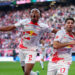 14 May 2023, Saxony, Leipzig: Soccer: Bundesliga, Matchday 32, RB Leipzig - Werder Bremen at the Red Bull Arena. Leipzig's Mohamed Simakan (l) and Dominik Szoboszlai celebrate after Szoboszlai's goal for 2:1. Photo: Jan Woitas/dpa - IMPORTANT NOTE: In accordance with the requirements of the DFL Deutsche Fuball Liga and the DFB Deutscher Fuball-Bund, it is prohibited to use or have used photographs taken in the stadium and/or of the match in the form of sequence pictures and/or video-like photo series. - Photo by Icon sport