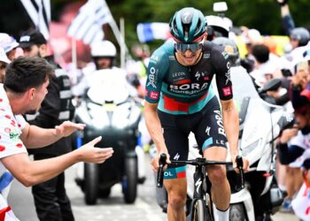 Australian Jai Hindley of Bora-Hansgrohe pictured in action during stage 5 of the Tour de France cycling race, a 162,7 km race from Pau to Laruns, France, Wednesday 05 July 2023. This year's Tour de France takes place from 01 to 23 July 2023. BELGA PHOTO JASPER JACOBS - Photo by Icon sport