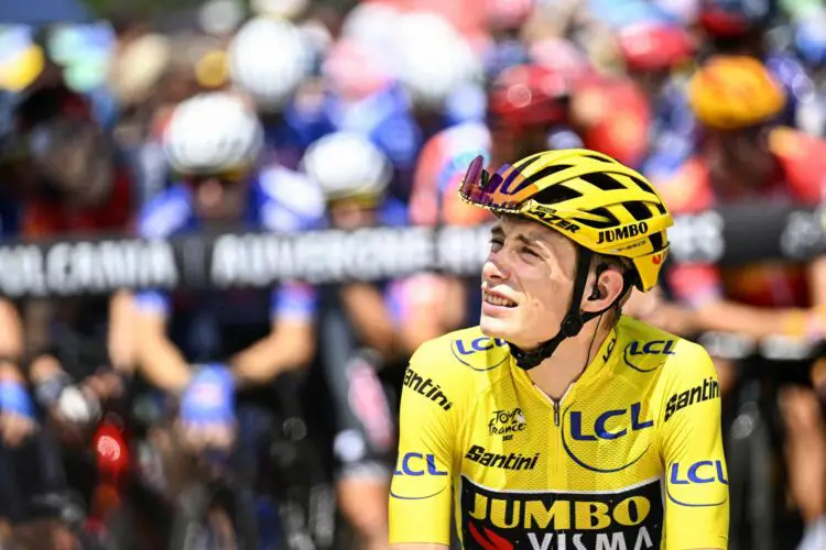 Danish Jonas Vingegaard of Jumbo-Visma pictured at the start of stage 10 of the Tour de France cycling race, a 167,2 km race from Vulcania to Issoire, France, Tuesday 11 July 2023. This year's Tour de France takes place from 01 to 23 July 2023. BELGA PHOTO JASPER JACOBS - Photo by Icon sport