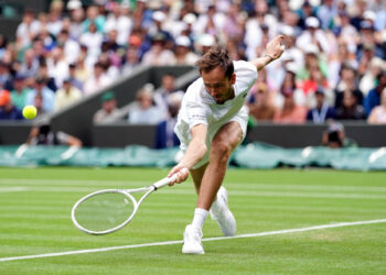 Daniil Medvedev in action against Arthur Fery (not pictured) on day three of the 2023 Wimbledon Championships at the All England Lawn Tennis and Croquet Club in Wimbledon. Picture date: Wednesday July 5, 2023. - Photo by Icon sport