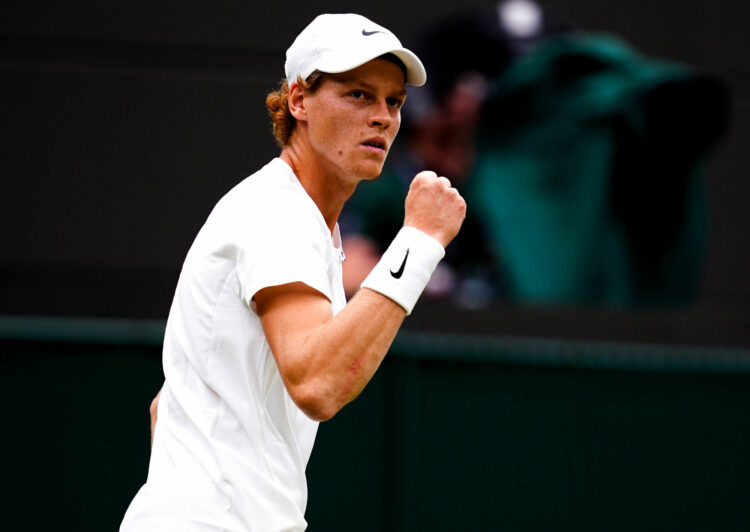 Jannik Sinner reacts during the gentlemen's quarter final match against Roman Safiullin on day nine of the 2023 Wimbledon Championships at the All England Lawn Tennis and Croquet Club in Wimbledon. Picture date: Tuesday July 11, 2023. - Photo by Icon sport