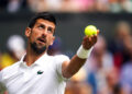Novak Djokovic in action against Andrey Rublev during their gentlemen's quarter final match on day nine of the 2023 Wimbledon Championships at the All England Lawn Tennis and Croquet Club in Wimbledon. Picture date: Tuesday July 11, 2023. - Photo by Icon sport