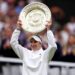 Marketa Vondrousova celebrates with the Venus Rosewater Dish following victory against Ons Jabeur in the Ladies' Singles Final on day thirteen of the 2023 Wimbledon Championships at the All England Lawn Tennis and Croquet Club in Wimbledon. Picture date: Saturday July 15, 2023. - Photo by Icon sport