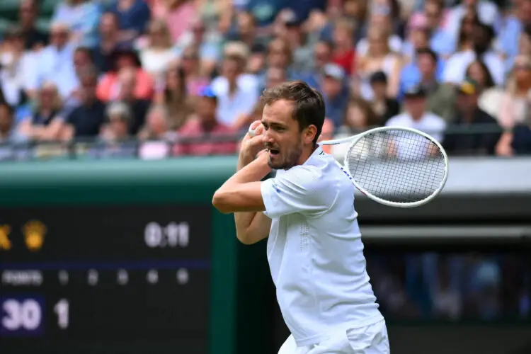 Daniil Medvedev (RUS) plays his first round match at the 2023 Wimbledon Championships at the AELTC in London, UK on July 5, 2023. Photo by Corinne Dubreuil/ABACAPRESS.COM - Photo by Icon sport