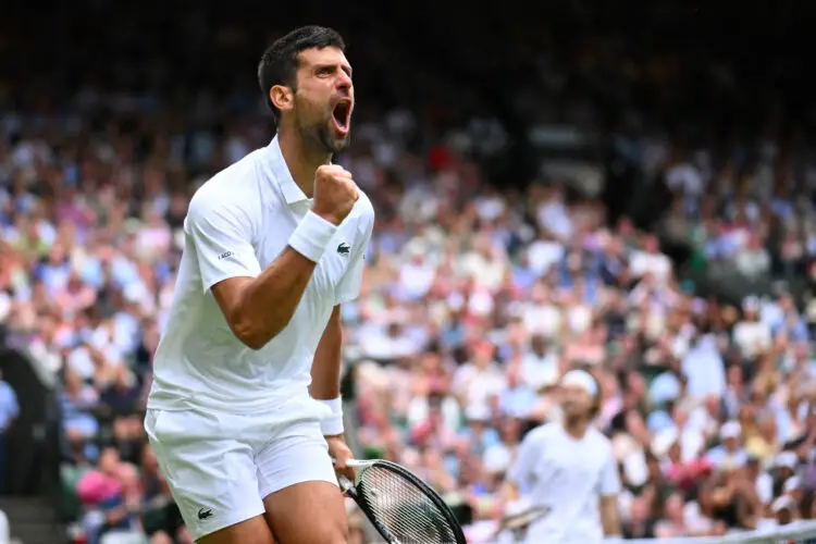 Novak Djokovic (SRB) plays his quarter final round match at the 2023 Wimbledon Championships at the AELTC in London, UK on July 11, 2023. Photo by Corinne Dubreuil/ABACAPRESS.COM - Photo by Icon sport
