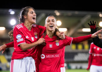 211117 Francisca Nazareth and Catarina Amado of Benfica celebrate after the UEFA Women's Champions League football match between Häcken and Benfica on November 17, 2021 in Göteborg. 
Photo: Michael Erichsen / BILDBYRÅN / COP 89 / MI0216 
By Icon Sport