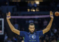 Rudy Gobert #27 of the Minnesota Timberwolves warms up before the start of the game between the Minnesota Timberwolf and the New Orleans Pelicans today at the Target Center in Minneapolis, Minnesota USA 09 April 2023 Efe/ABACAPRESS.COM//Kerem Yucel - Photo by Icon sport