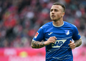 15 April 2023, Bavaria, Munich: Soccer: Bundesliga, Bayern Munich - TSG 1899 Hoffenheim, Matchday 28 at Allianz Arena. Angelino from Hoffenheim in action. Photo: Sven Hoppe/dpa - IMPORTANT NOTE: In accordance with the requirements of the DFL Deutsche Fuball Liga and the DFB Deutscher Fuball-Bund, it is prohibited to use or have used photographs taken in the stadium and/or of the match in the form of sequence pictures and/or video-like photo series.   - Photo by Icon sport