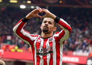 Sheffield, England, 15th April 2023. lliman Ndiaye of Sheffield Utd celebrates after scoring the third goal during the Sky Bet Championship match at Bramall Lane, Sheffield. Picture credit should read: Andrew Yates / Sportimage - Photo by Icon sport