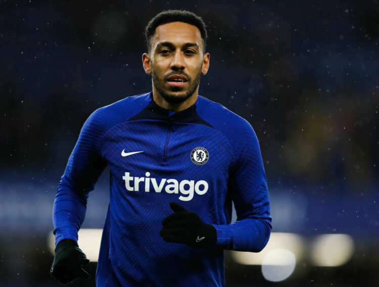 London, England, 27th December 2022. Pierre-Emerick Aubameyang of Chelsea warms up before the Premier League match at Stamford Bridge, London. Picture credit should read: Paul Terry / Sportimage - Photo by Icon sport